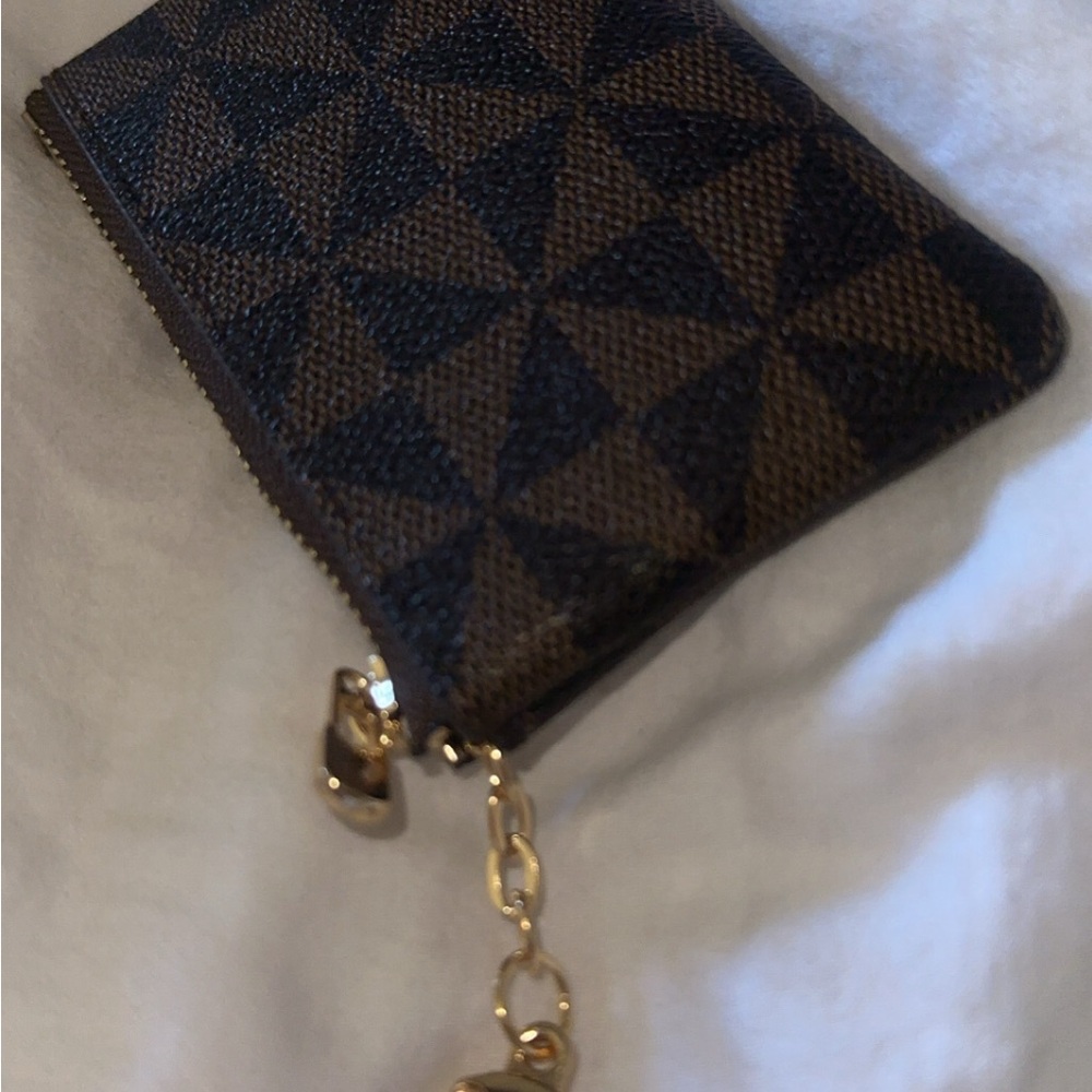 Geometric Pattern Brown Zip Pouch Wallet - image 5